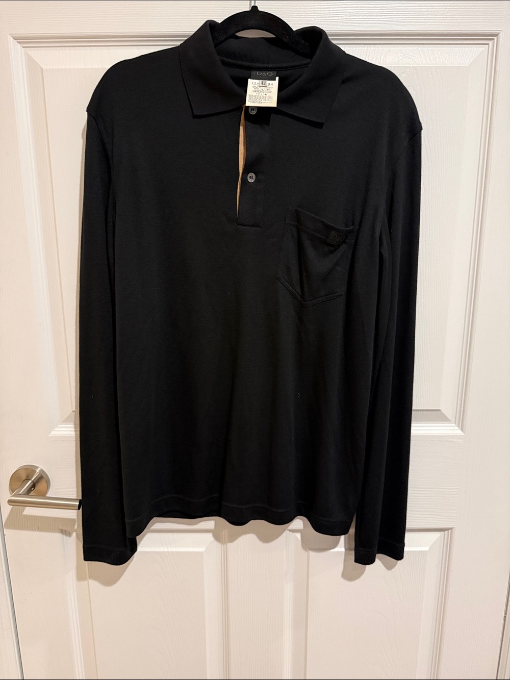 D&G Black Long-Sleeve Polo with Chest Pocket